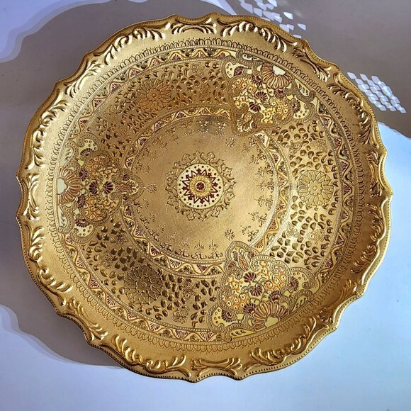 Vintage Large Decorative Gilt Urn w/ Lid Underplate & Bowl Middle Eastern Style - Picture 8 of 16